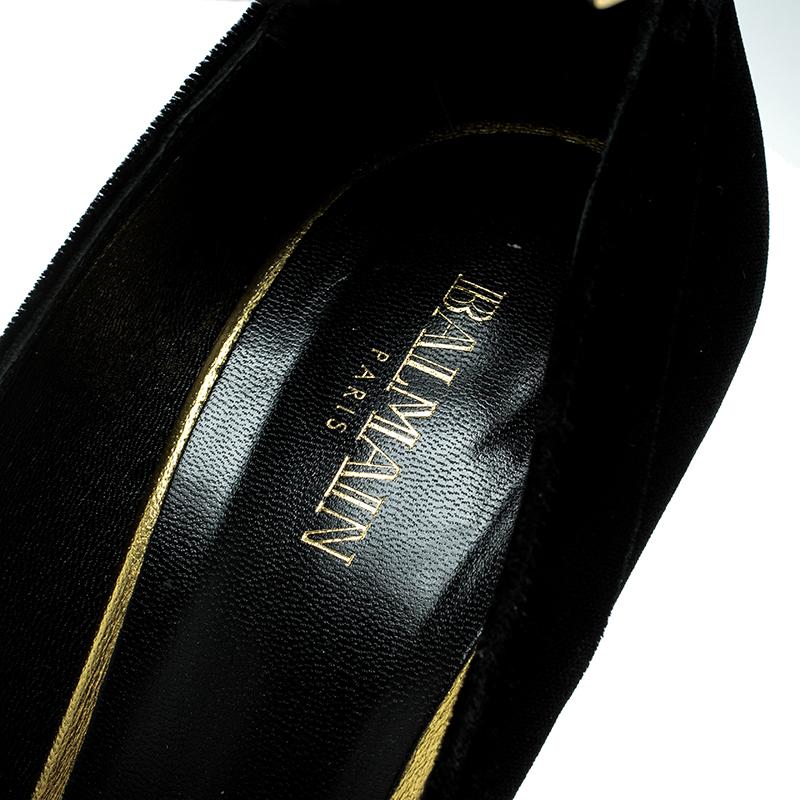 Balmain Black Velvet and Metallic Gold Leather Lena Tassel Ankle Strap Pumps Siz 2