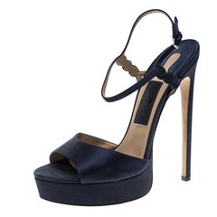 Salvatore Ferragamo Blue Satin Platform Sandals Size 39