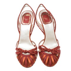 Dior Two Tone Leather And Satin Braid Bow Slingback Sandals Size 37.5