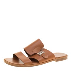 Hermes Brown Leather Ionie Flat Sandals Size 42