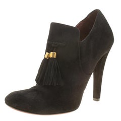 Gucci Black Suede Mischa Tassel Detail Ankle Booties Size 38.5