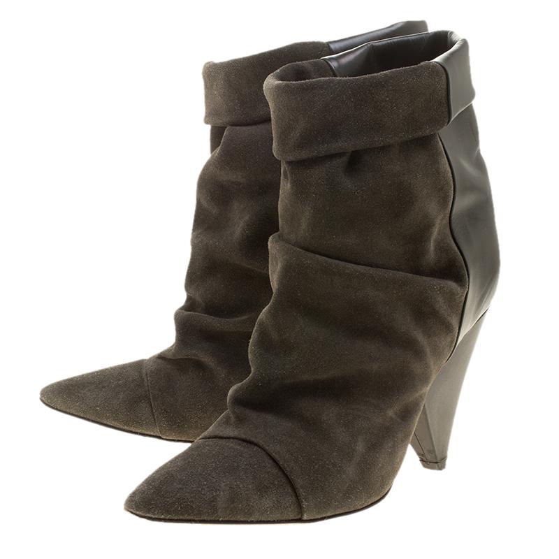 Isabel Marant Grey Suede and Leather Andrew Pointed Toe Ankle Boots Size 39 In Good Condition In Dubai, Al Qouz 2