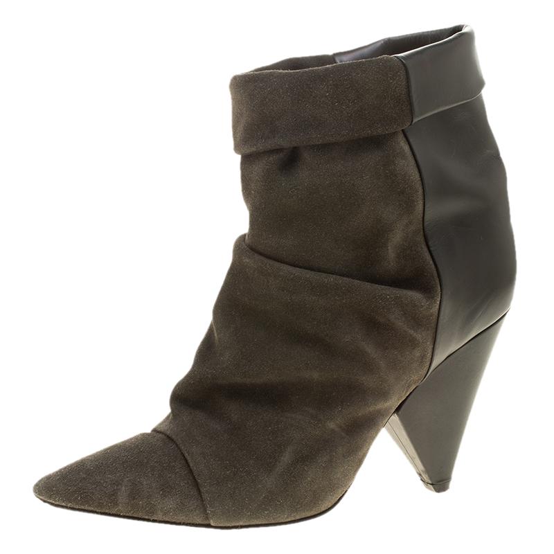 Isabel Marant Grey Suede and Leather Andrew Pointed Toe Ankle Boots Size 39