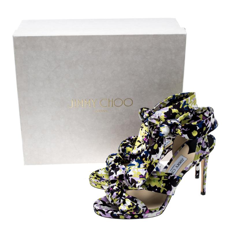 Jimmy Choo Multicolor Floral Print Satin Kris Knot Sandals Size 40 1