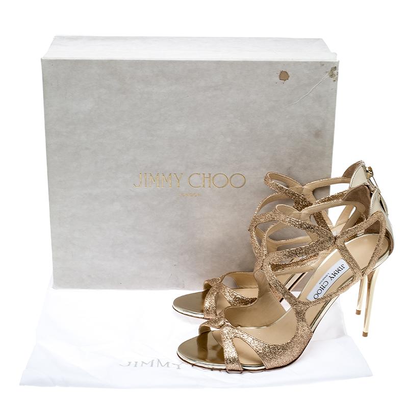 Jimmy Choo Metallic Gold Glitter Leslie Strappy Sandals Size 41 2