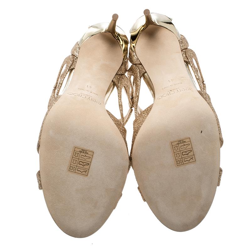 Women's Jimmy Choo Metallic Gold Glitter Leslie Strappy Sandals Size 41