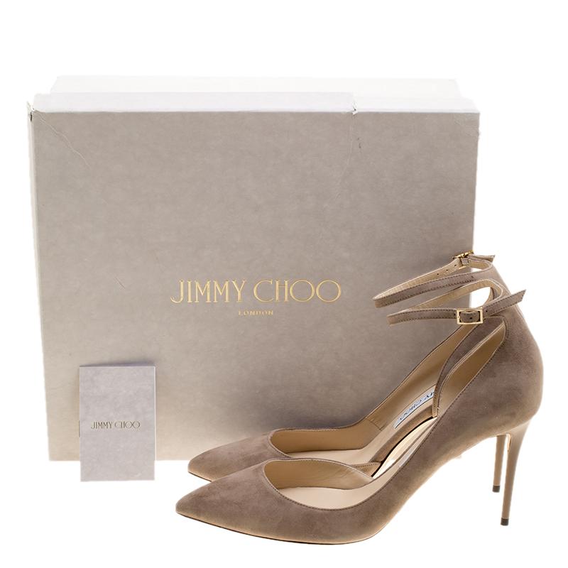 Jimmy Choo Beige Suede Lucy Ankle Strap Pointed Toe D'orsay Pumps Size 40 1