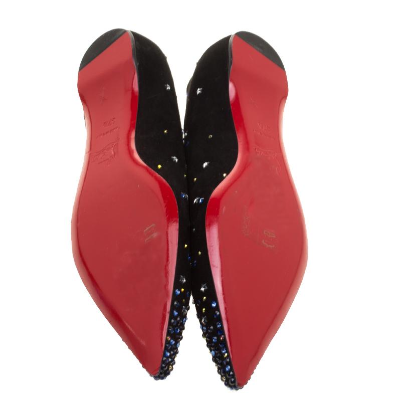 Women's Christian Louboutin Black Suede Gravitanita Crystal Embellished Pointed Toe Flat