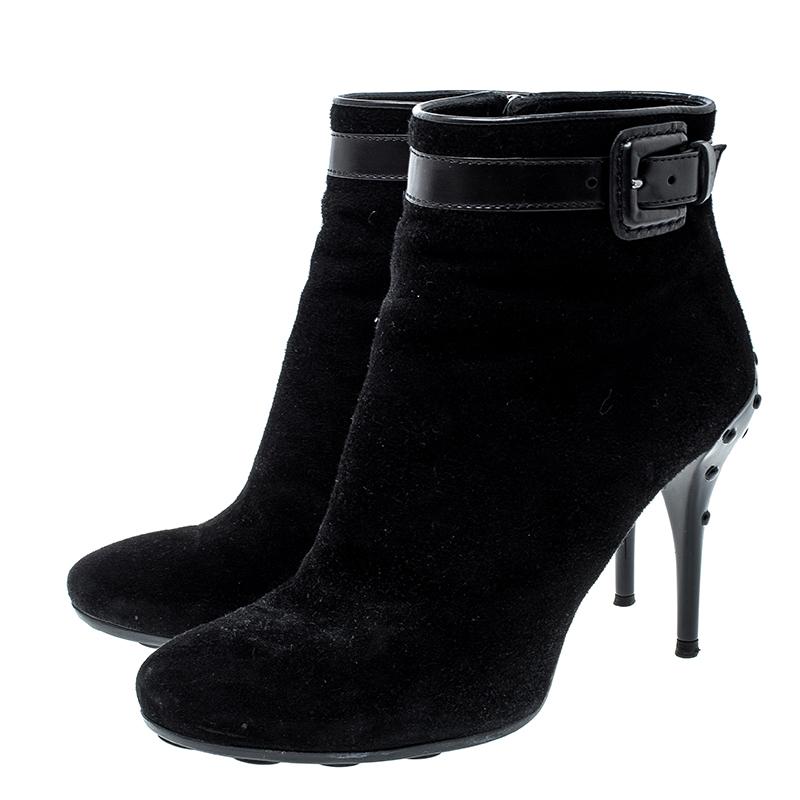 Tod's Black Suede Buckle Detail Ankle Boots Size 36.5 1