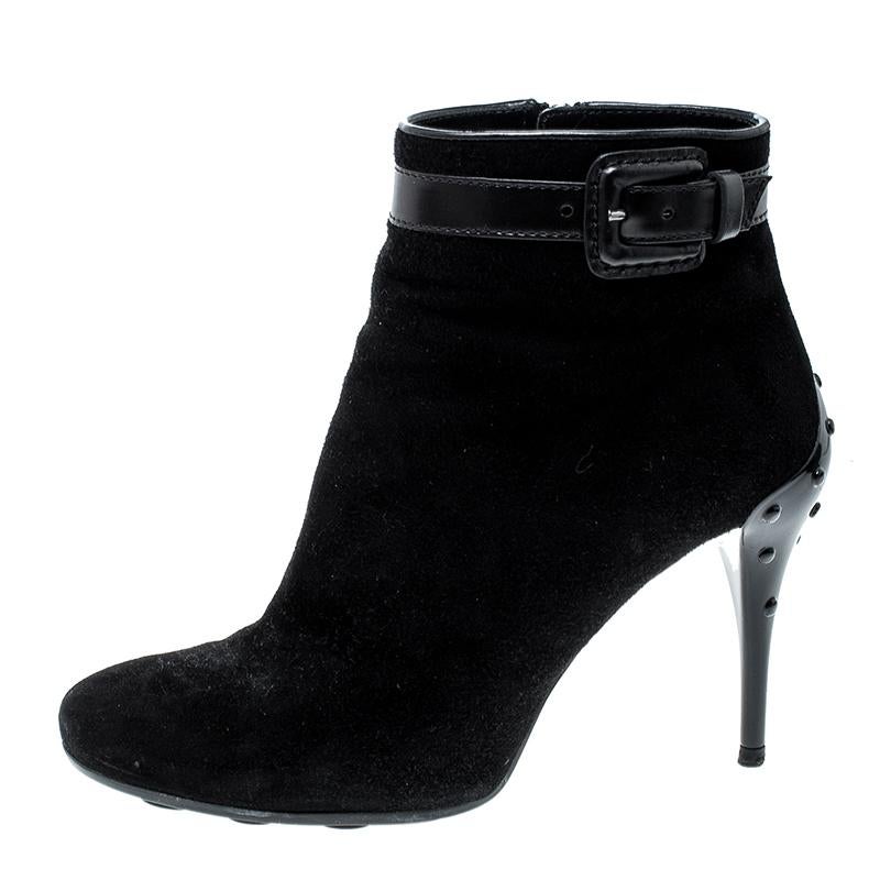 Tod's Black Suede Buckle Detail Ankle Boots Size 36.5 2