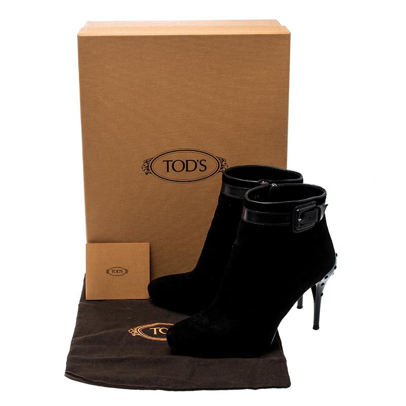 Tod's Black Suede Buckle Detail Ankle Boots Size 36.5 4
