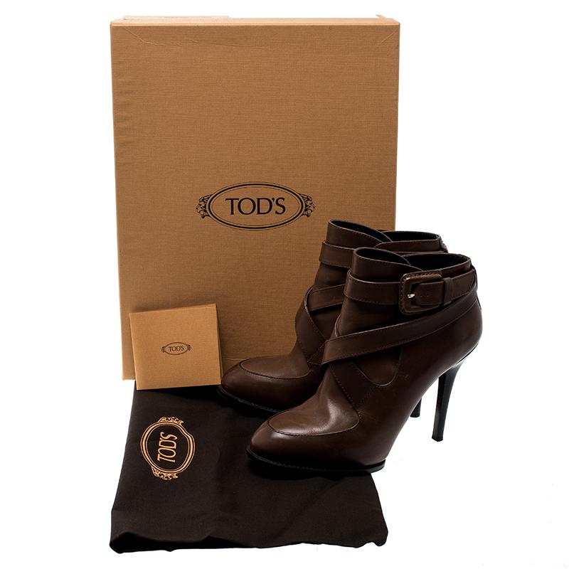 Tod's Brown Leather Cross Strap Ankle Boots Size 36.5 3