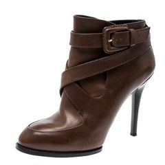 Tod's Brown Leather Cross Strap Ankle Boots Size 36.5