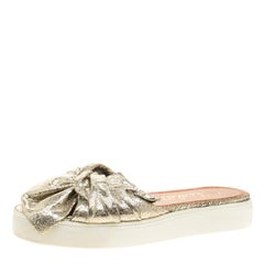 Charlotte Olympia Metallic Gold Crackled Leather Poolside Knot Detail Platform S