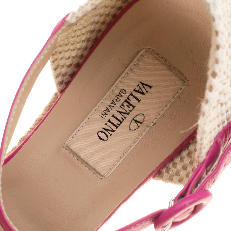 Valentino Pink Studded Leather Espadrille Wedge Ankle Strap Sandals Size 37 1
