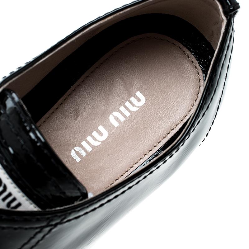Miu Miu Black Patent Leather Metal Cap Toe Lace Up Sneakers Size 38.5 4