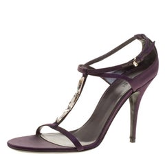 Gucci Purple Satin T-strap Sandals Size 40.5