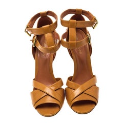 Sergio Rossi Orange Leather Cross Strap Peep Toe Sandals Size 38