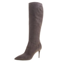Giuseppe Zanotti Grey Suede Pointed Toe Knee Boots Size 37.5