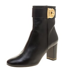 Salvatore Ferragamo Black Leather Fiamma Ankle Boots Size 38.5
