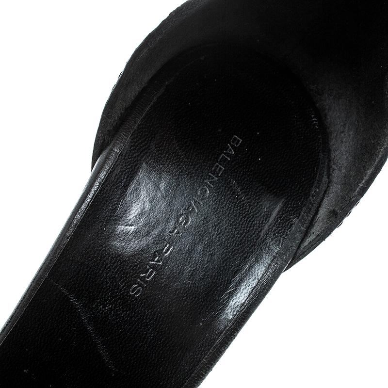 Women's Balenciaga Black Leather Buckle Detail Ankle Strap Open Toe Sandals Size 38