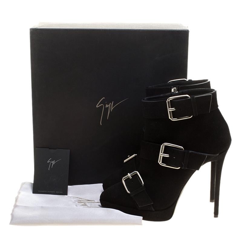 Giuseppe Zanotti Black Buckled Suede Platform Ankle Boots Size 39 4