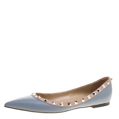 Valentino Grey Leather Rockstud Pointed Toe Ballet Flats Size 40