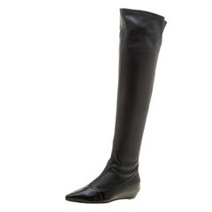 Giuseppe Zanotti Black Leather Pointed Toe Wedge Over the Knee Boots Size 36
