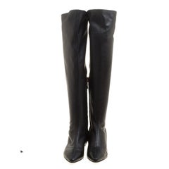 Giuseppe Zanotti Black Leather Pointed Toe Wedge Over the Knee Boots Size 36