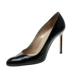 Manolo Blahnik Black Leather BB Pointed Toe Pumps Size 39.5