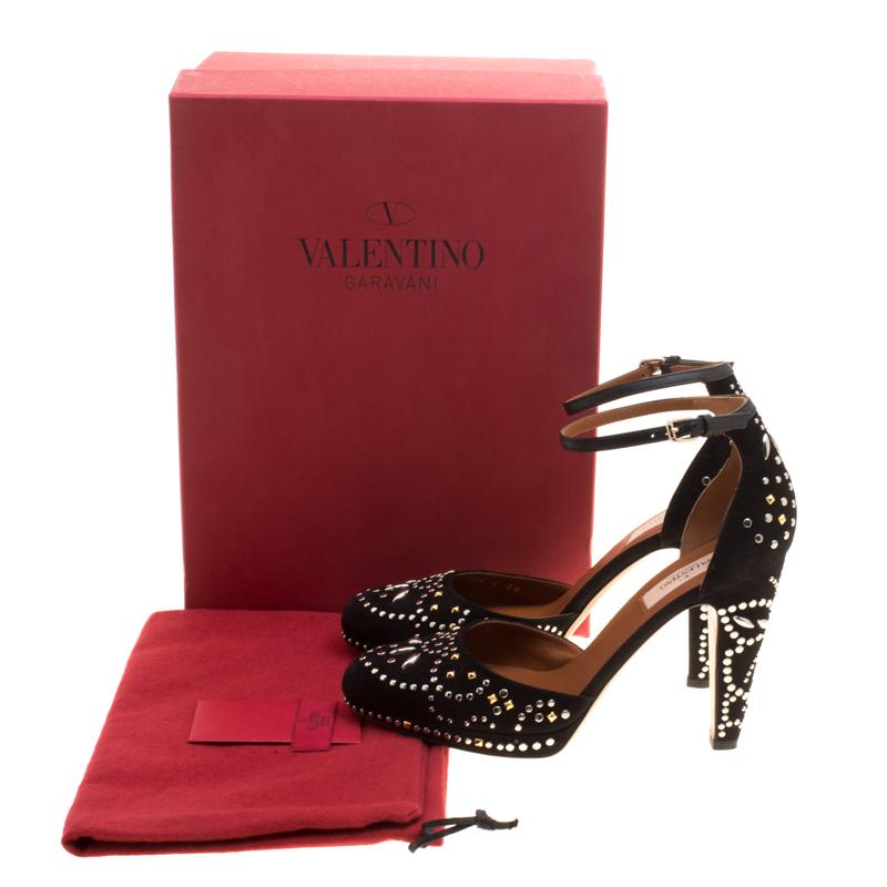 Valentino Black Leather And Embellished Suede Teodora Ankle Strap Platform Pumps 1