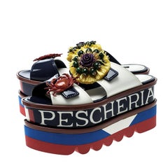 Dolce & Gabbana Multicolor Embellished Double Platform Wedge Sandals Size 39