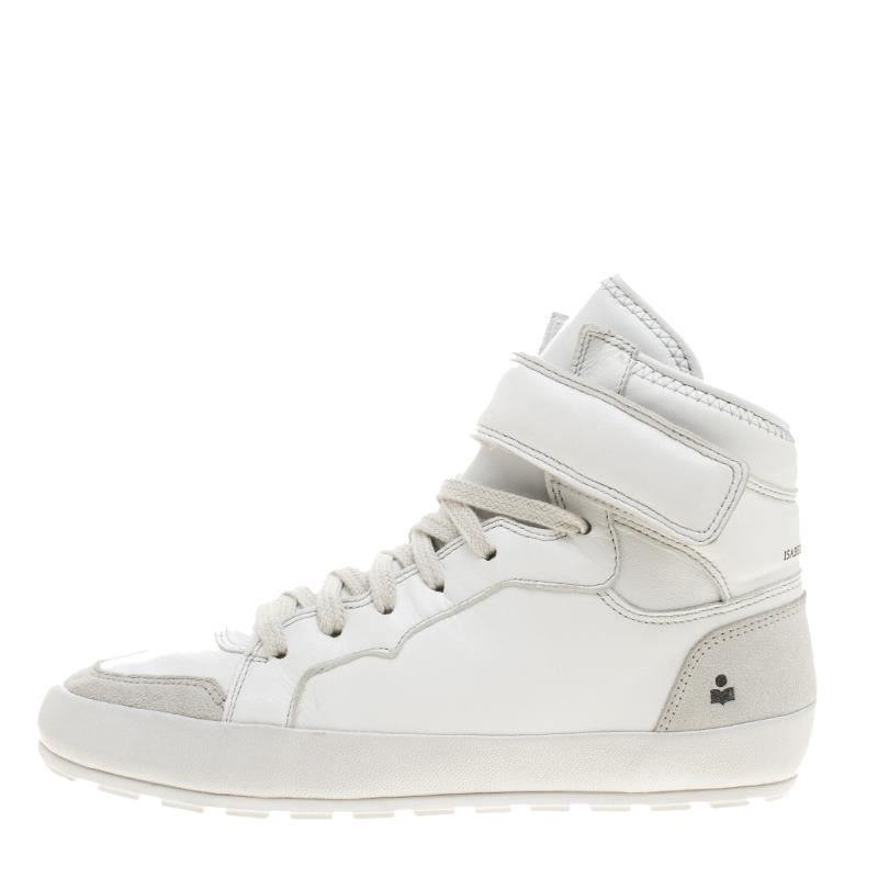 Women's Isabel Marant White Leather Bessy High Top Sneakers Size 37