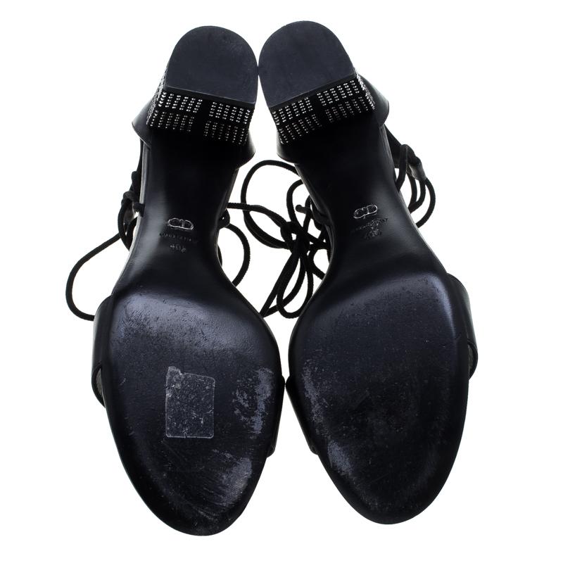Dior Black Leather Rainbow Stellar Block Heel Lace Up Sandals Size 40.5 In Good Condition In Dubai, Al Qouz 2