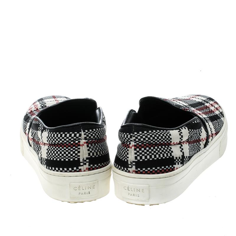 Gray Celine Multicolor Checkered Print Canvas Skate Slip On Sneakers Size 37