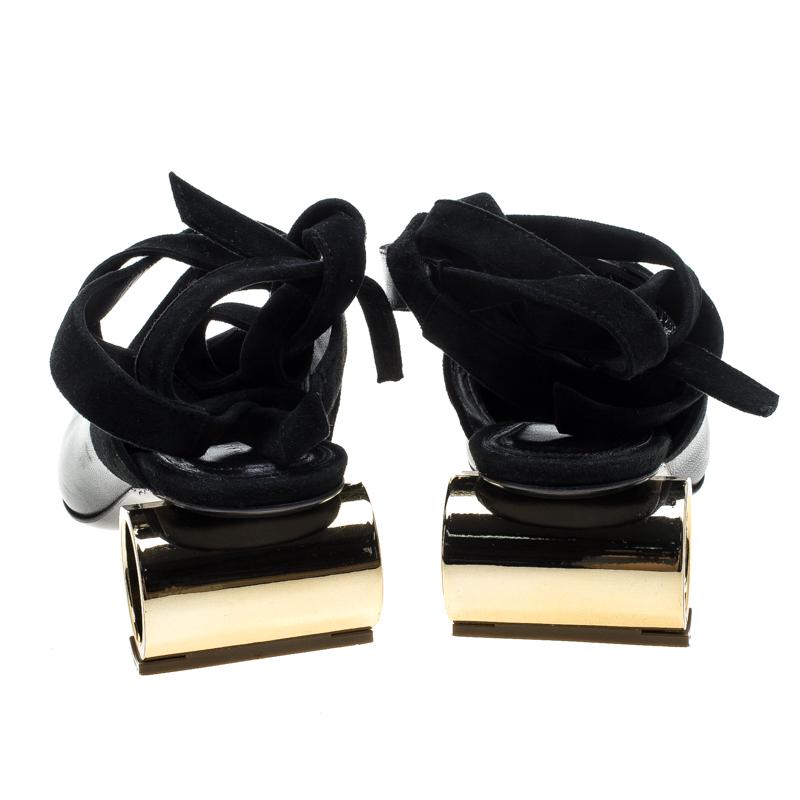 J.W.Anderson Black Leather Ankle Tie Cylindrical Heel Mules Size 37 In Good Condition In Dubai, Al Qouz 2