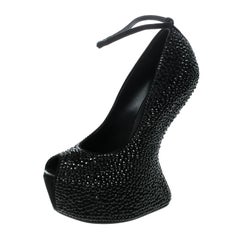Giuseppe Zanotti Black Suede Swarovski Crystal Embellished Slingback Heel Less P