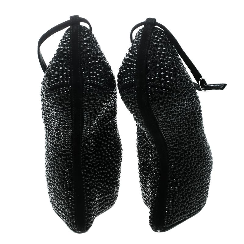 Giuseppe Zanotti Black Suede Swarovski Crystal Embellished Slingback Heel Less P In Good Condition In Dubai, Al Qouz 2