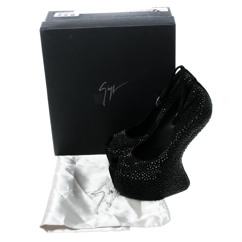 Giuseppe Zanotti Black Suede Swarovski Crystal Embellished Slingback Heel Less P 2