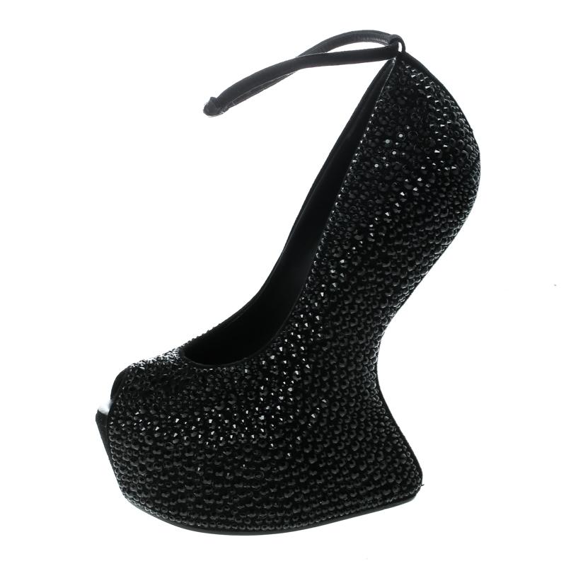 Giuseppe Zanotti Black Suede Swarovski Crystal Embellished Slingback Heel Less P 1