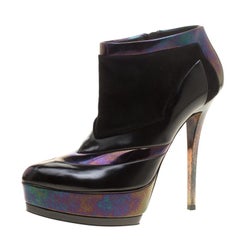 Gucci Black Holographic Leather And Suede Platform Ankle Boots Size 39.5