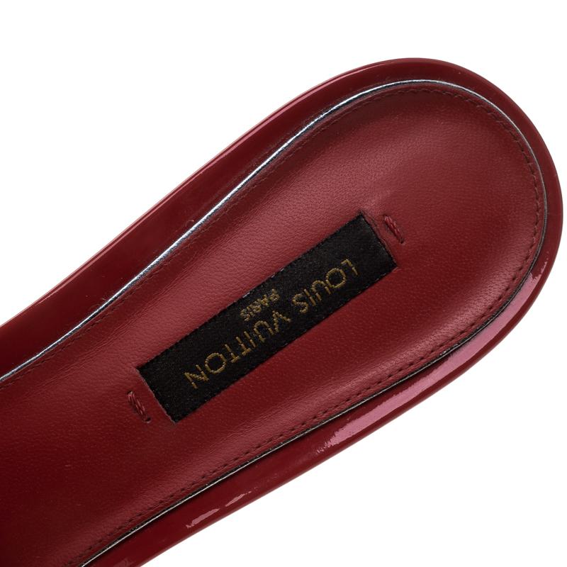 Women's Louis Vuitton Red Patent Leather Slides Sandals Size 37