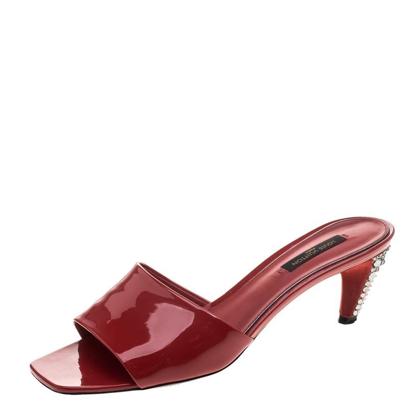 Louis Vuitton Red Patent Leather Slides Sandals Size 37