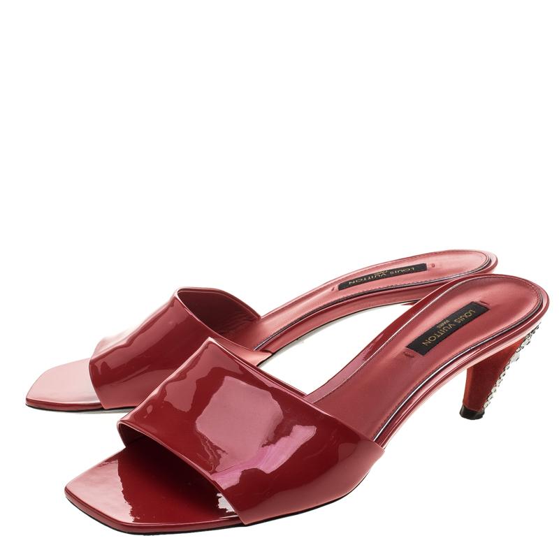 Louis Vuitton Red Patent Leather Slides Sandals Size 37 2