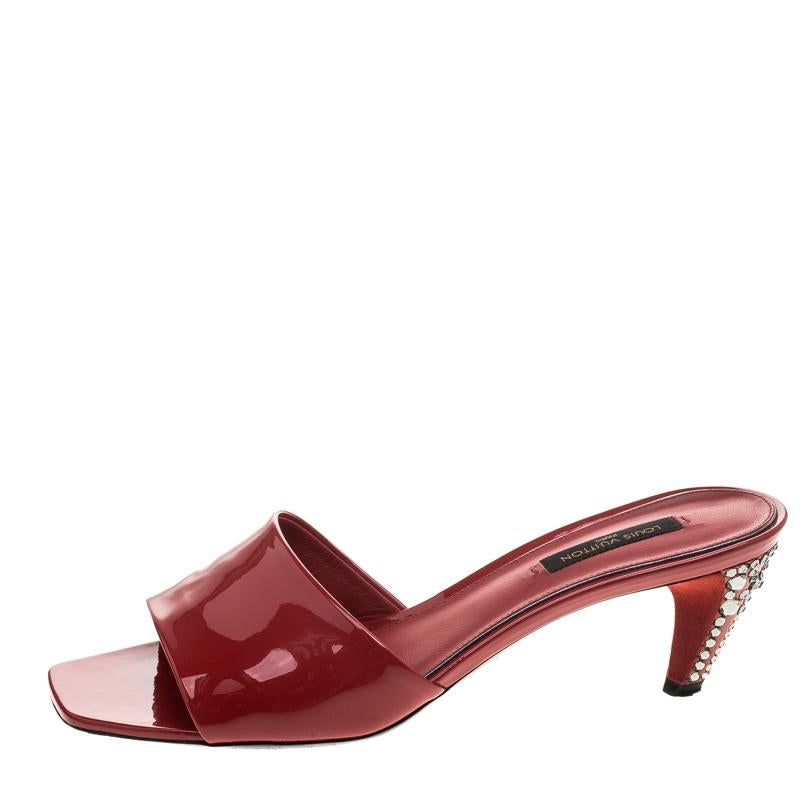 Louis Vuitton Red Patent Leather Slides Sandals Size 37 3