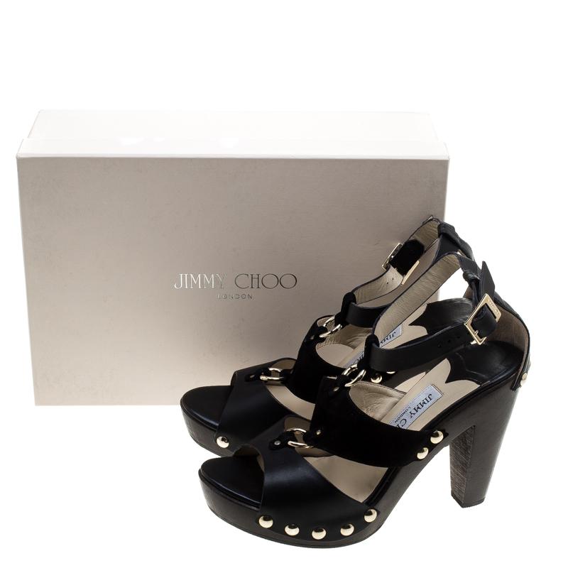 Jimmy Choo Black/Brown Leather and Suede Studded Ankle Strap Sandals Size 38 4