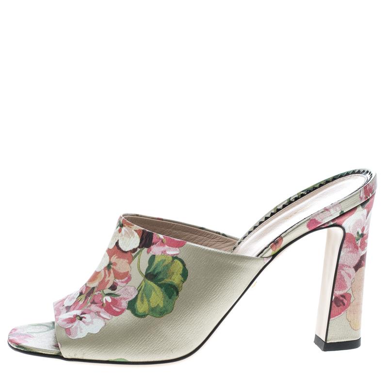 Gucci Multicolor Bloom Print Leather Shanghai Mules Size 39 3