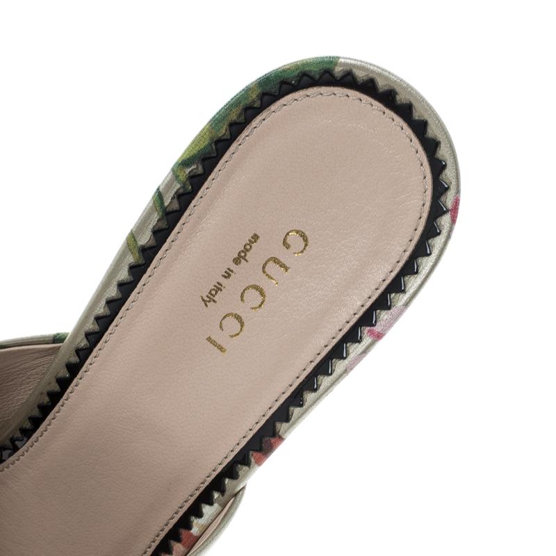 Women's Gucci Multicolor Bloom Print Leather Shanghai Mules Size 39
