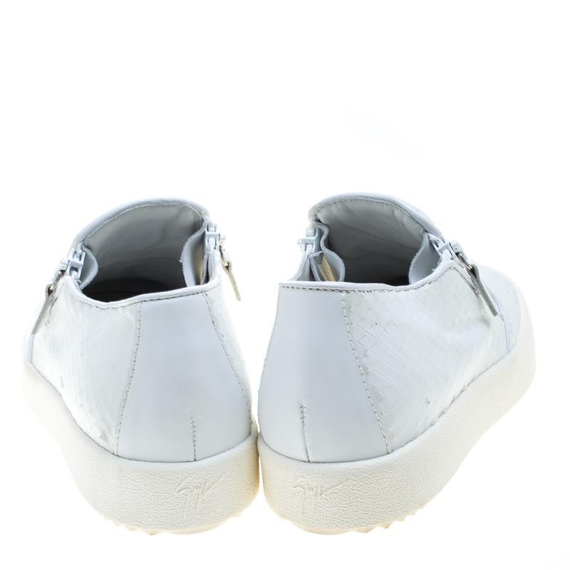 Gray Giuseppe Zanotti White Textured Leather Platform Slip On Sneakers Size 41