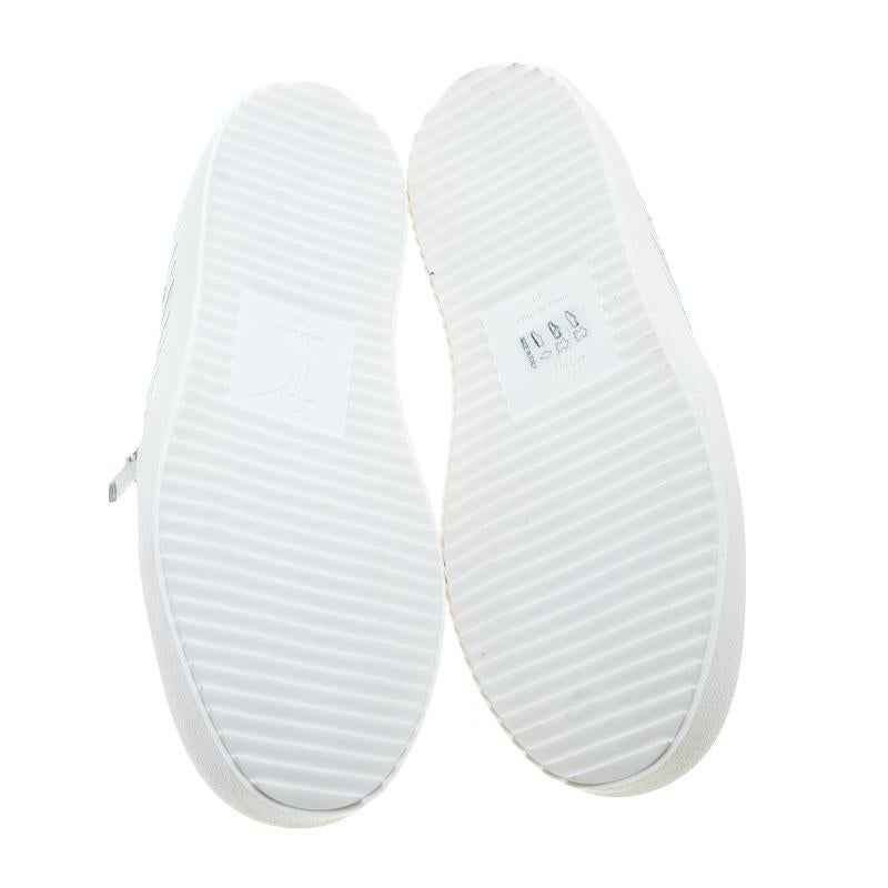 Giuseppe Zanotti White Textured Leather Platform Slip On Sneakers Size 41 2
